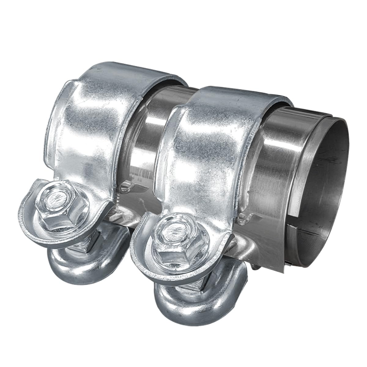 Photo 1 of 2 Inch Automotive Exhaust Clamp, Stainless Steel Butt Joint Bolts Band Flanges Clamp Assembly, Universal Tube Connector Sleeve Coupler for Muffler