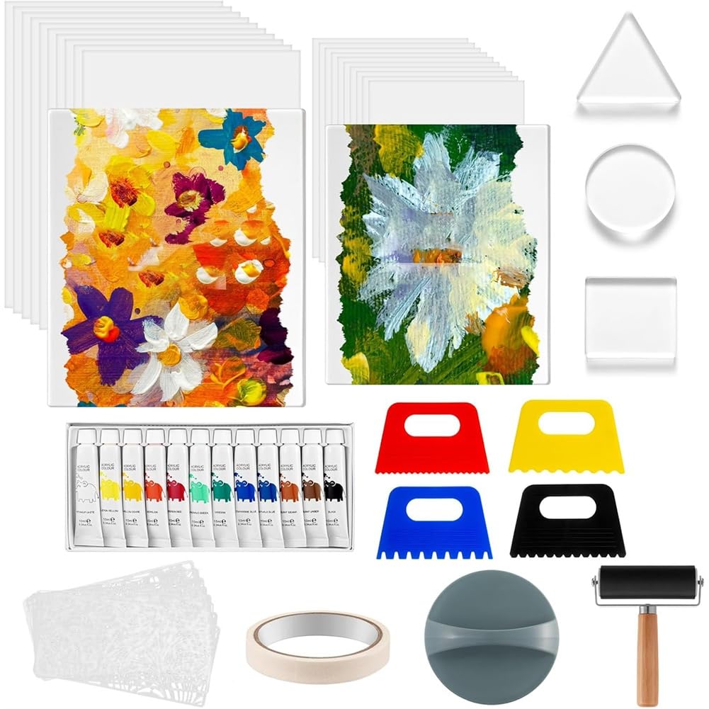 Littimoon Paint Scraper Included Gel Printing Plate Kit, Complete Printmaking Set and Essential Tools for Mixed Media Art Card Making