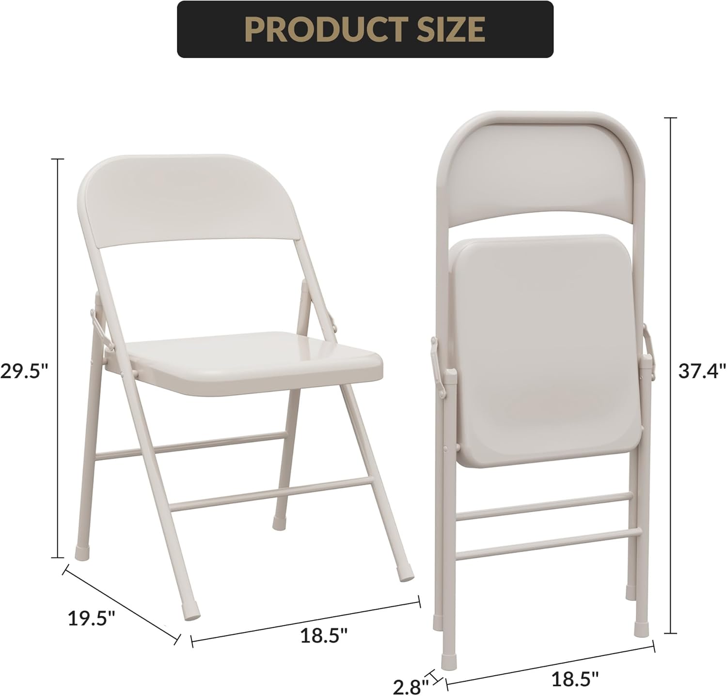 Metal Folding Chairs with Back, Metal Chairs with Durable Steel Frame, Indoor Outdoor Portable Stackable Seat, for Home Office 350lb. Capacity, Set of 2