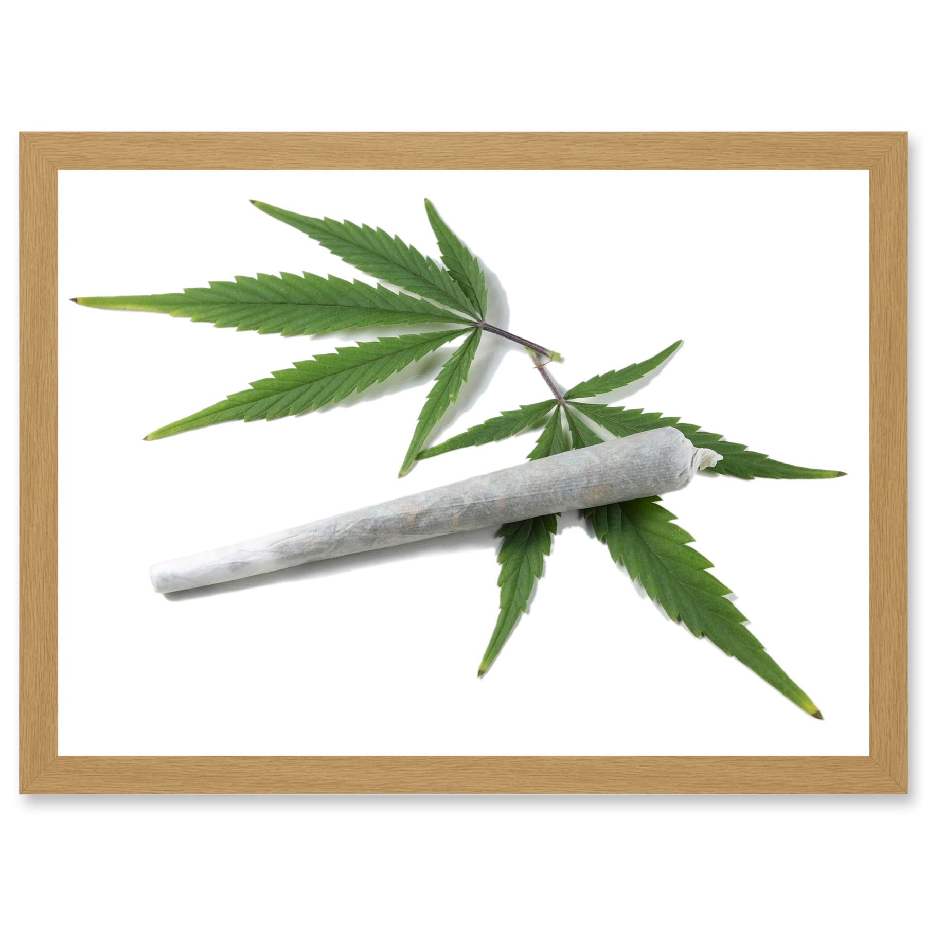 Composition Weed Marijuana Cannabis Joint Leaf Reefer Artwork Framed Wall Art Print A4