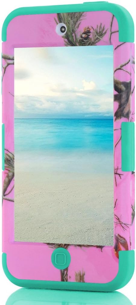 Hocase iPod Touch 7th Generation 2019 Case, Camouflage Series Shockproof Protection Soft Silicone Rubber Bumper+Hard Plastic Protective Case for iPod Touch 5th/6th/7th Generation - Pink/Teal