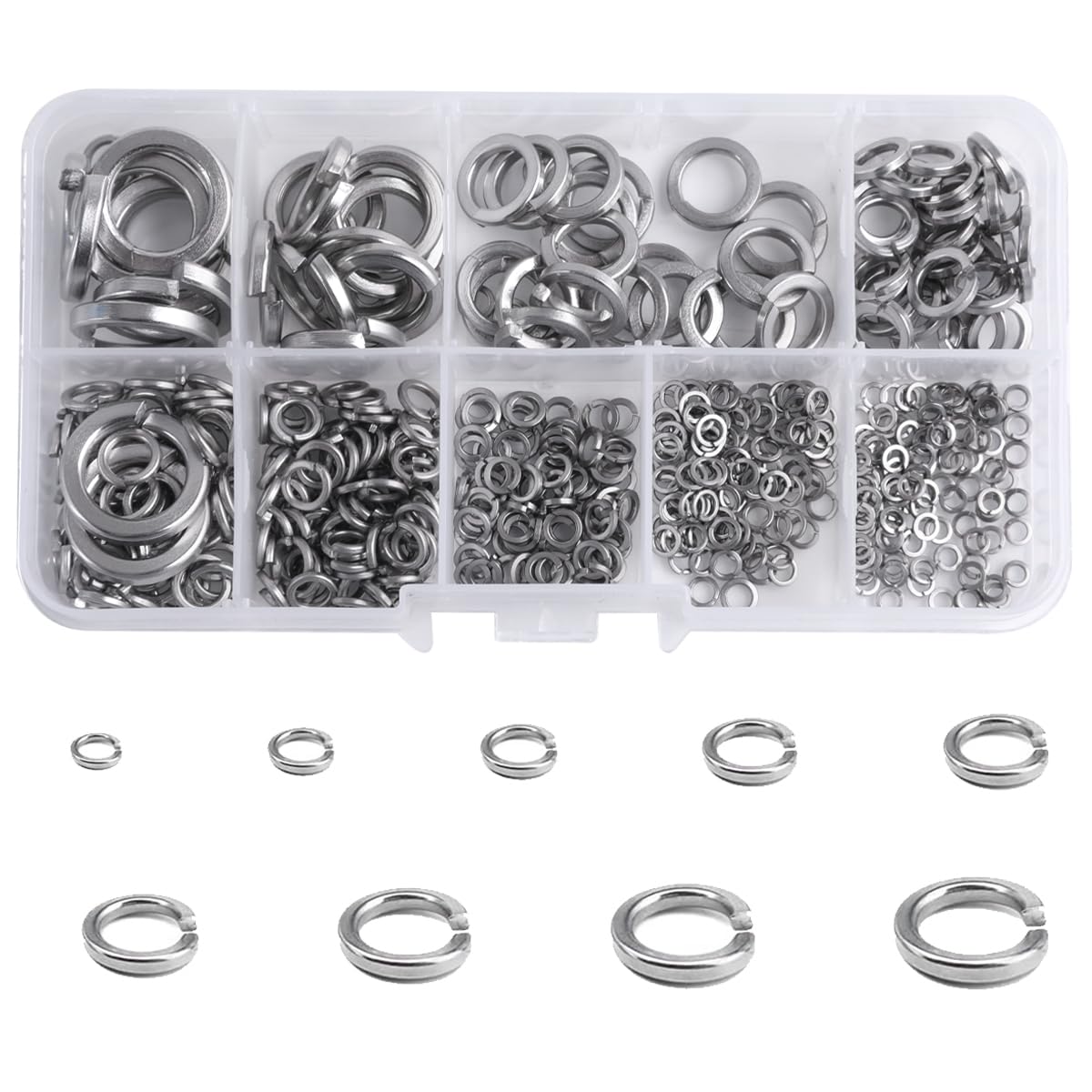 Beenlen 9 Sizes 304 Stainless Steel Spring Lock Washer Assortment Kit