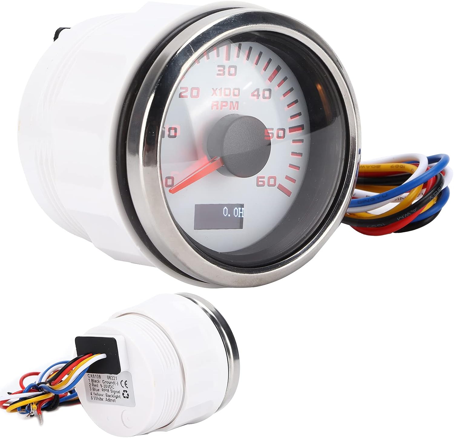 EVGATSAUTO Marine Tachometer Gauge, 52mm 6K Pointer Tachometer Gauge IP67 for 1-8 Cylinder Motorcycle Gasoline Car Boat