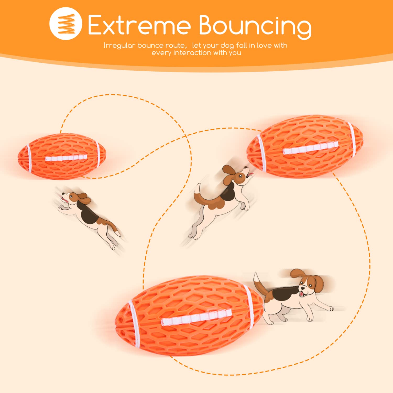 Nobleza Palla Giocattolo per Cani, Palla per Cani Indistruttibile con Squeak, Rugby Gioco per Cani in Gomma Naturale, Giocattolo interattivo da Lancio Masticare, L10.3*W5.6CM