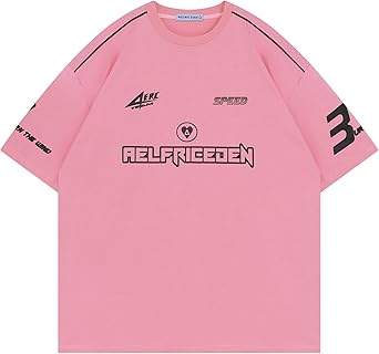 Aelfric Eden Mens Graphic Tees Vintage Racing Tees Oversized T Shirt Women Contrast Color Summer Tops