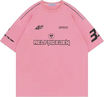 Aelfric Eden Mens Graphic Tees Vintage Racing Tees Oversized T Shirt Women Contrast Color Summer Tops