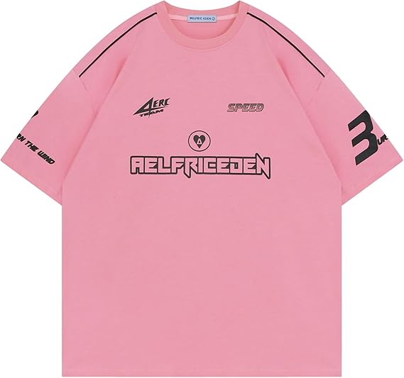 Aelfric Eden Mens Graphic Tees Vintage Racing Tees Oversized T Shirt Women Contrast Color Summer Tops