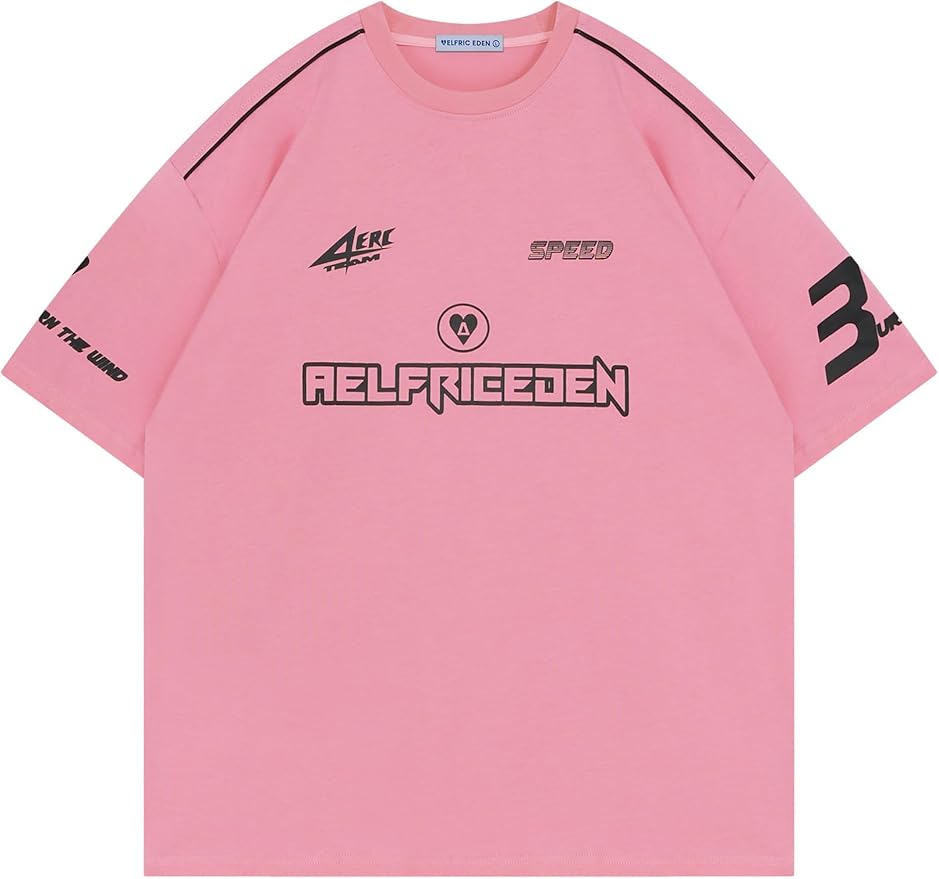 Aelfric Eden Mens Graphic Tees Vintage Racing Tees Oversized T Shirt Women Contrast Color Summer Tops