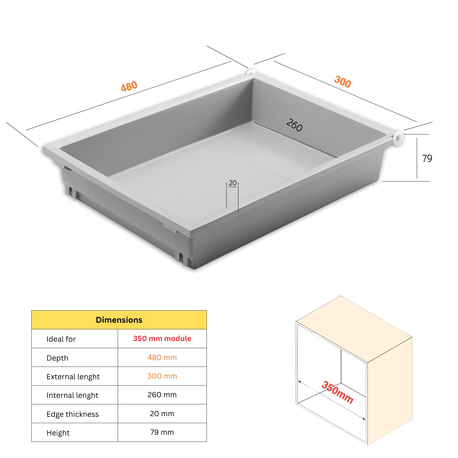 Zestaw 4 x szuflad. ABS - Można prać w 100% - uniwersalny (L. 300 mm x G. 480 mm)