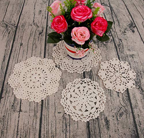 100% Cotton Handmade Crochet Doilies Cup Mat Pad Coaster 24 Vintage Crochet Motifs 2-7 inches Beige - Thumbnail 5
