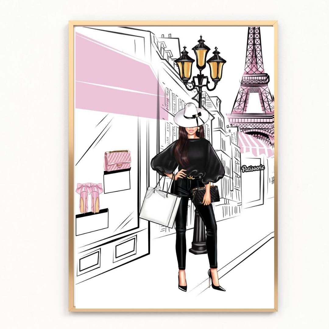 Gfc Girls Multi Paris Boutique Fashion Print Picture Poster Gift A4 Unframed 1 Wall Art Home Decor Decorating Bedroom Trendy Beauty Eiffel Tower Pink Shopping