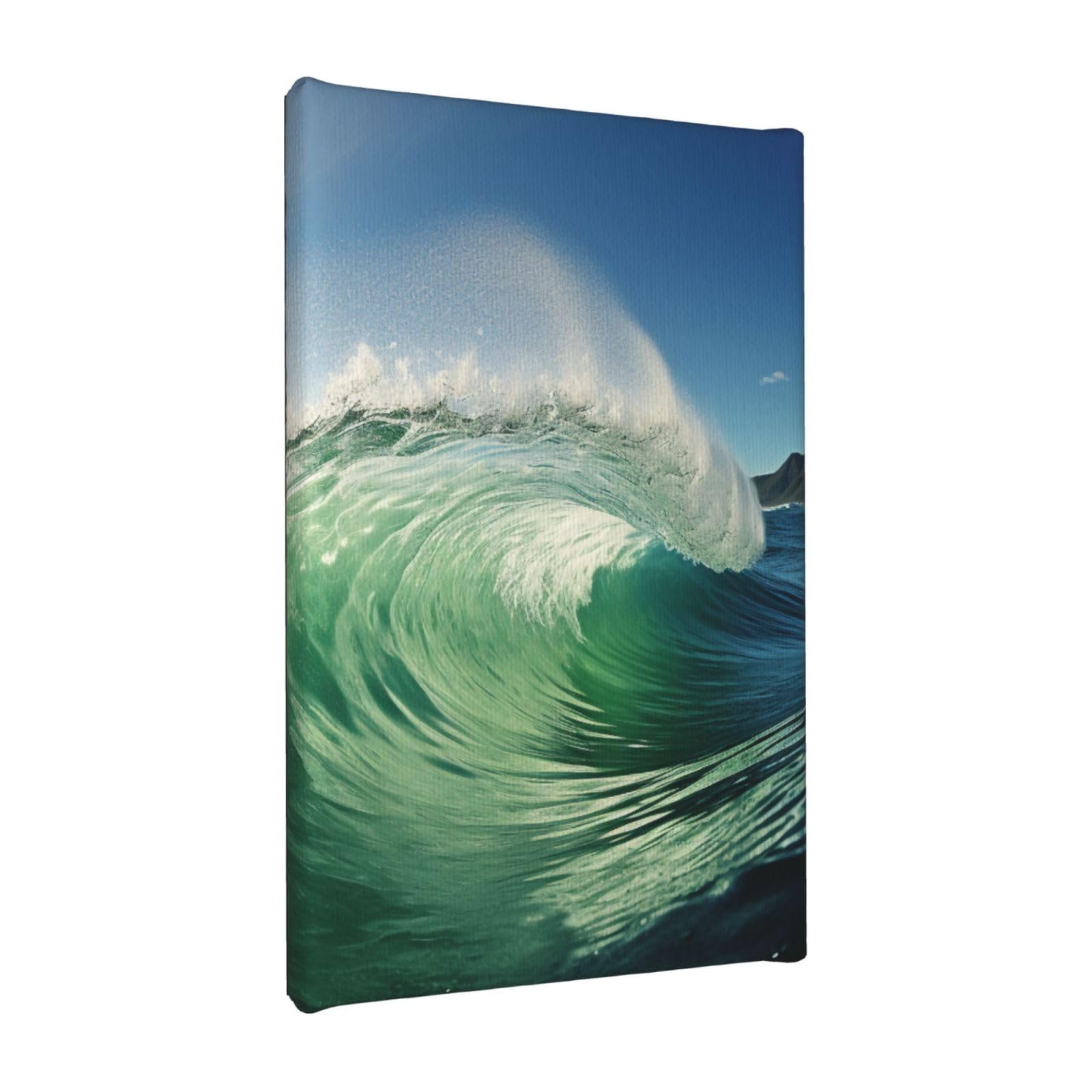 YKLJG Sea Green Wave Surf Printed Wall Art Canvas Painting 20x30 CM Wooden Framed Picture Painting Artwork Prints for Bedroom Kitchen Home Office Decor