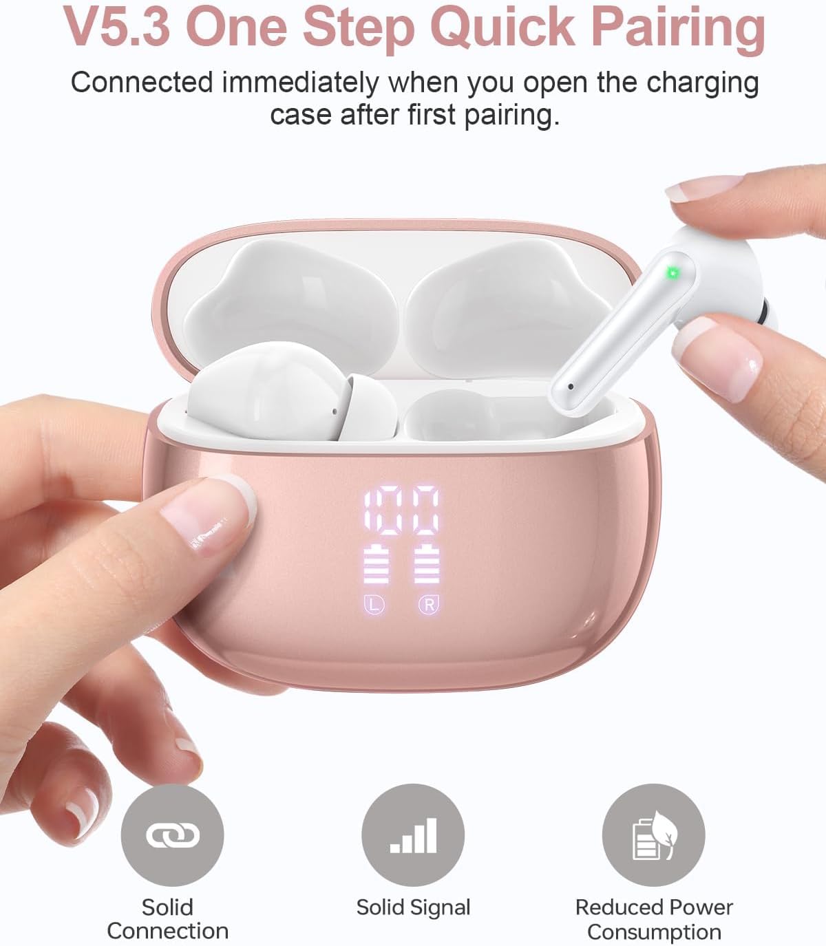 Wireless Earbuds, Bluetooth 5.3 Ear Buds, Headphones with Clear Stereo Sound, 40H Playtime with LED Digital Display, IP7 Earphones Built-in Mic for Phone Tablet Sports Workout