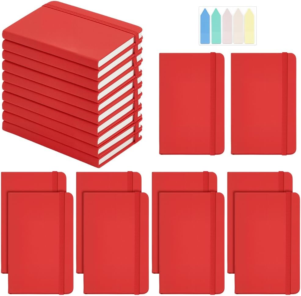 20 Pack Small Notebooks, 3.7x5.6 Inch Journal Notepad for Writing Hardcover College Ruled Lined Journals Pocket Small Notebooks Bulk with Elastic Band for Work Office Supplies, Red