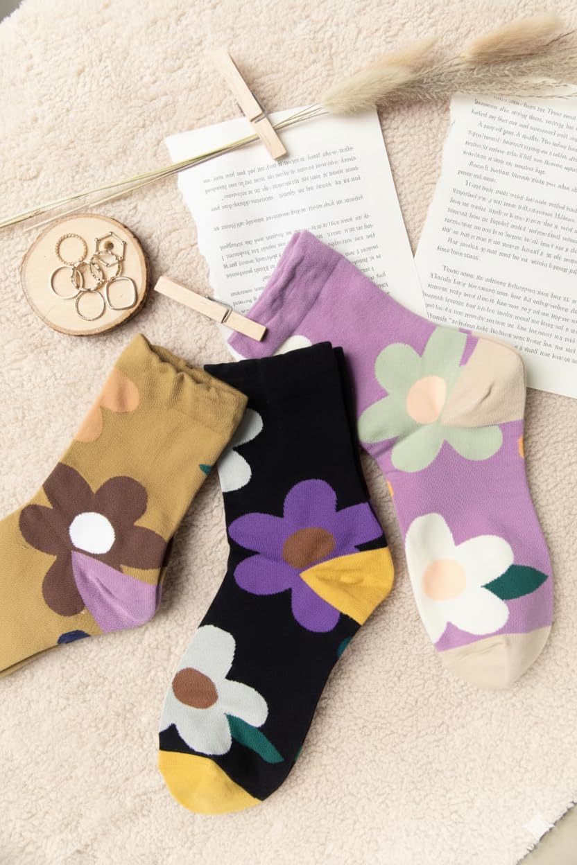Premium Women's Floral Print Socks – Made in Korea, Quarter Length Soft & Stylish