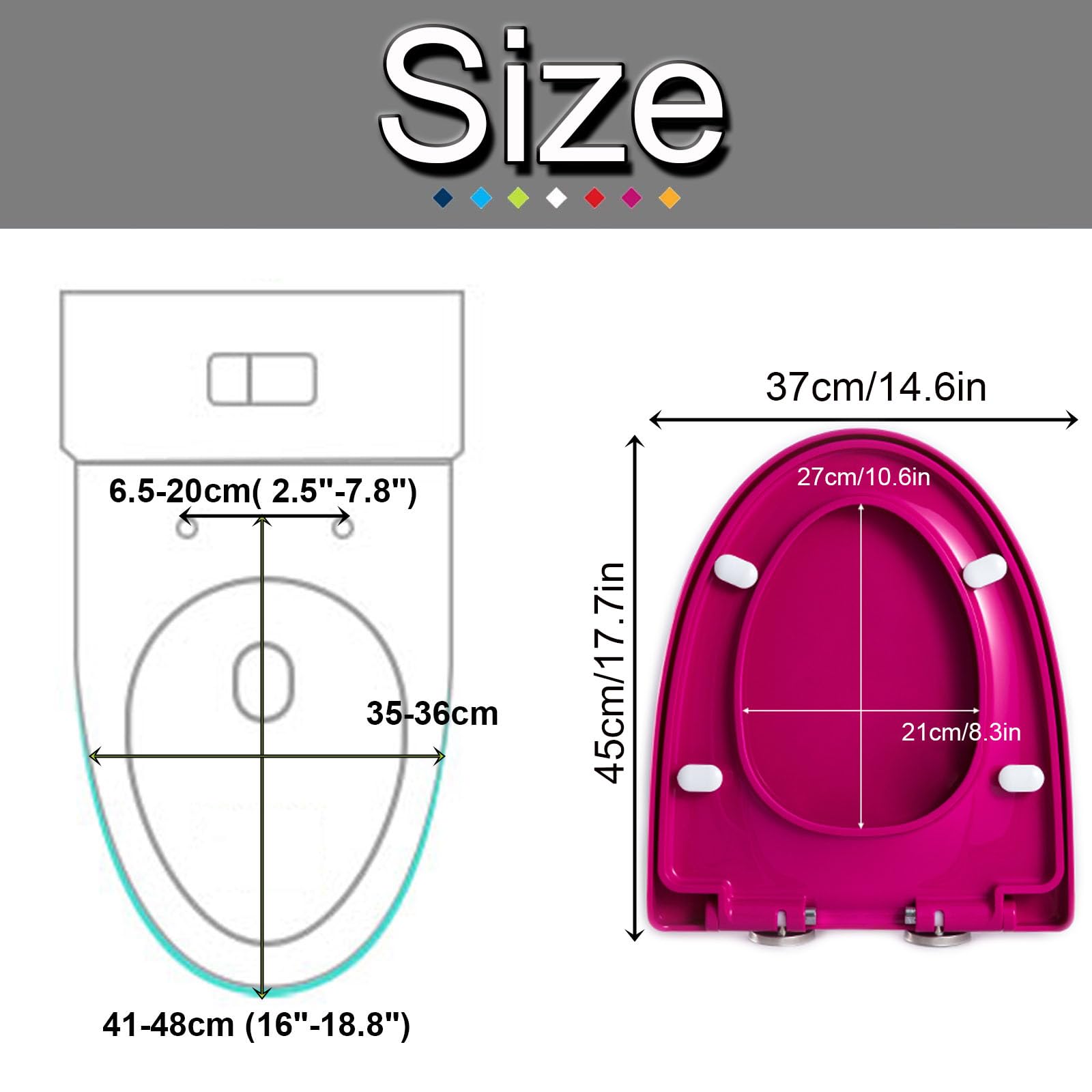 Asiento de Inodoro de Cierre Suave, Tapa WC Universal en Forma V, Tapa de Inodoro de liberación Rápida, PP, 45x37cm, Morado