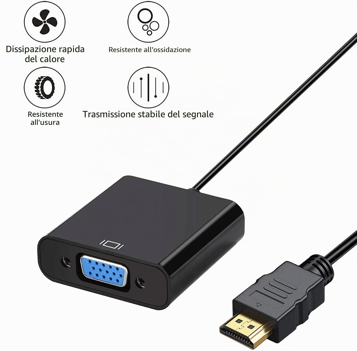 Adattatore da HDMI a VGA maschio-femmina placcato oro per PC, monitor, proiettore, HDTV