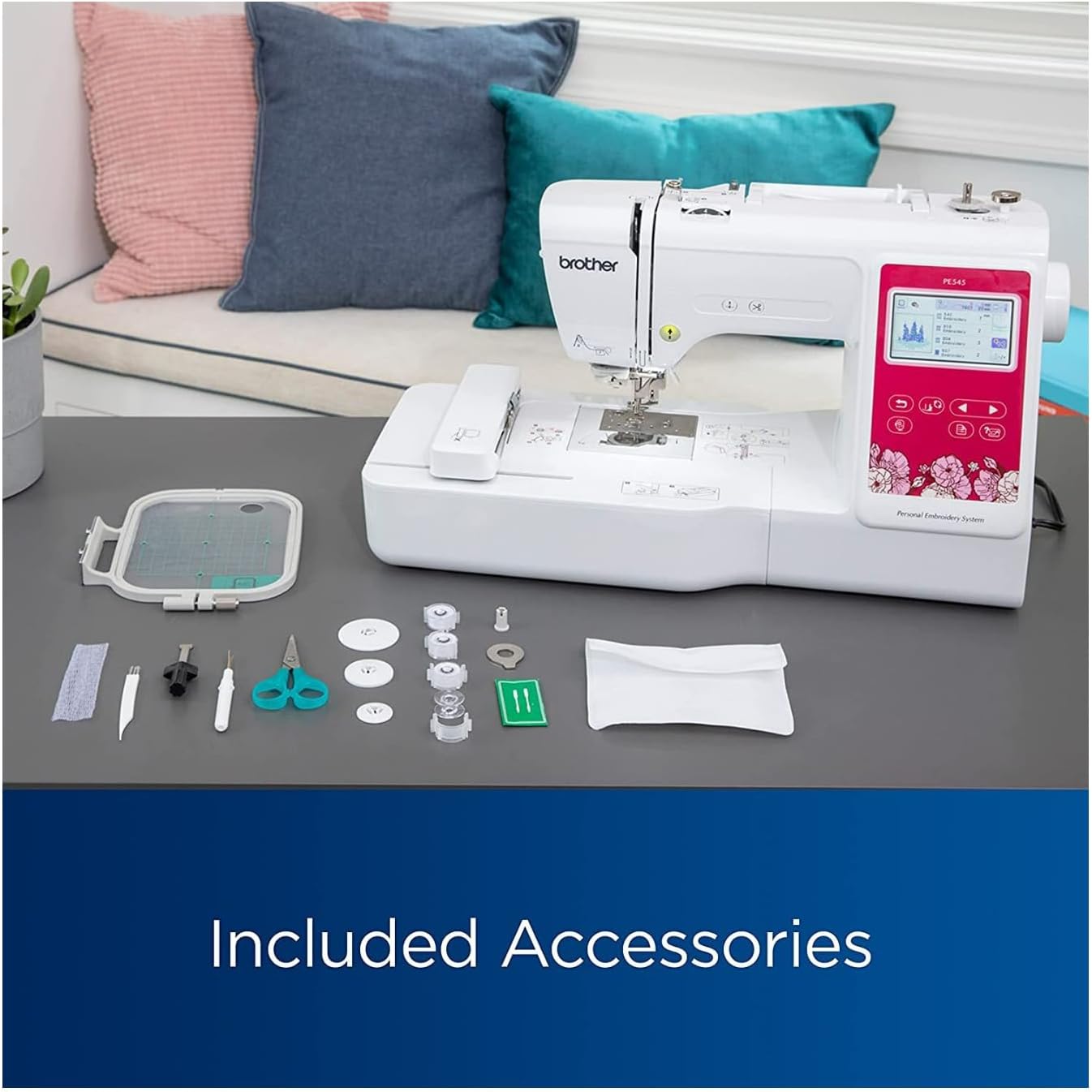 Brother Elite PE545 3.7-Inch LCD Touch Display Computerized Embroidery Machine with Sewing Bundle (3 Items)