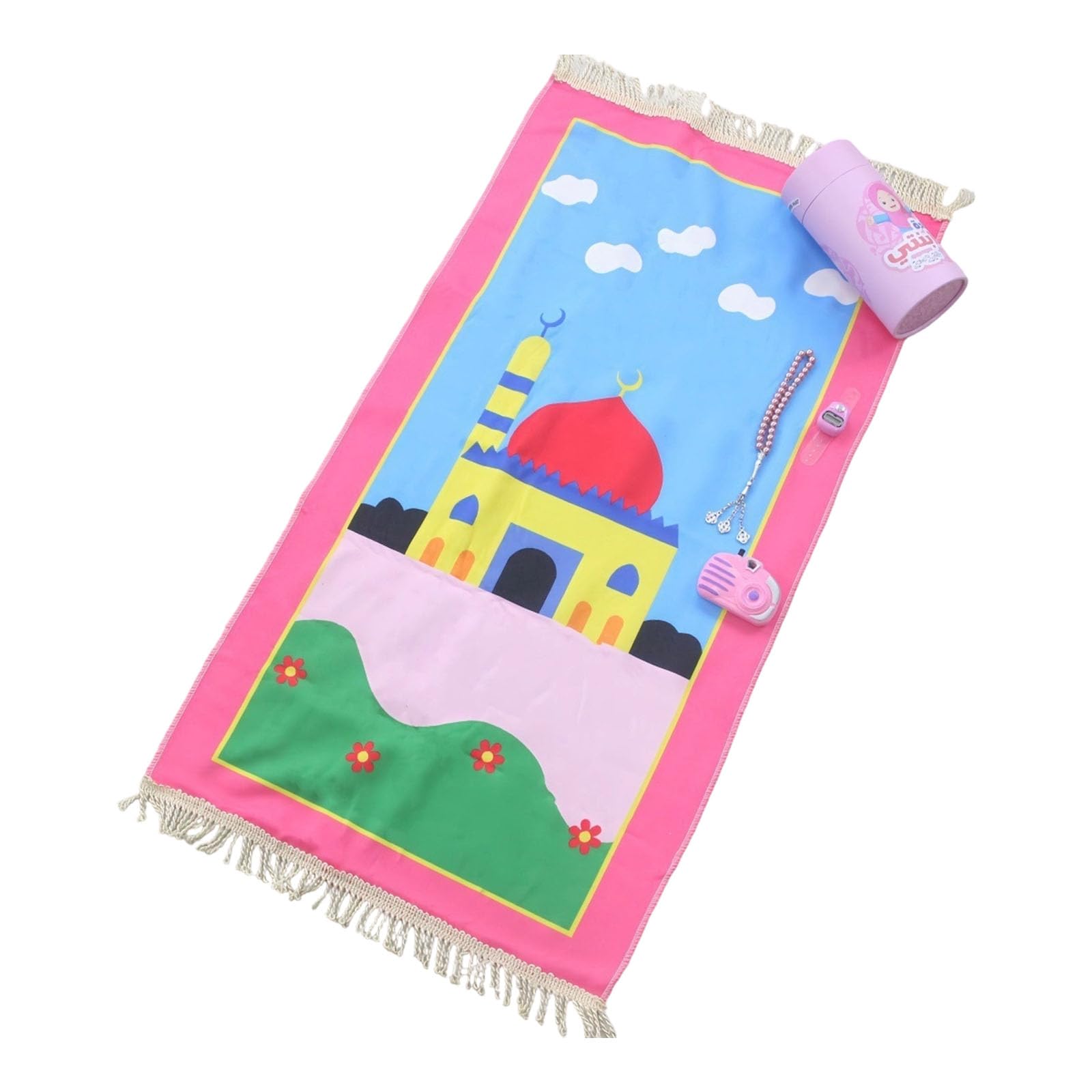 Tsophreniq Islamics Prayer Carpet for Muslims Mat Carpet Islamics Gift Pray Rug Children Cartoon Print Blanket with Tassels Children Prayer Rug