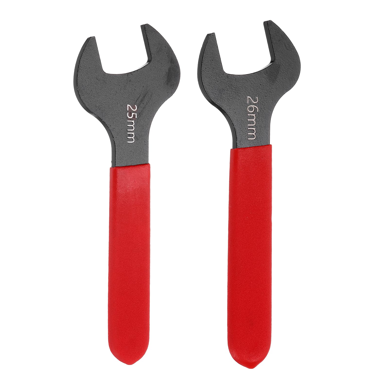 sourcing map 2Pcs Super Thin Single Open End Wrench 25mm/26mm Metric Carbon Steel Slim Wrench 15 Degree Angle Open Ended Ultra Thin Mechanic Spanner with Plastic Handle for Tight Space, Red