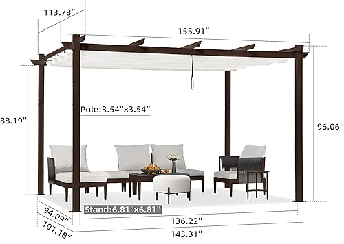Miniatura 143 de PURPLE LEAF Pérgola de metal retráctil de 10 x 12 pies con toldo y cubierta de sombra para jardín, patio, terraza de playa, cenador, color blanco