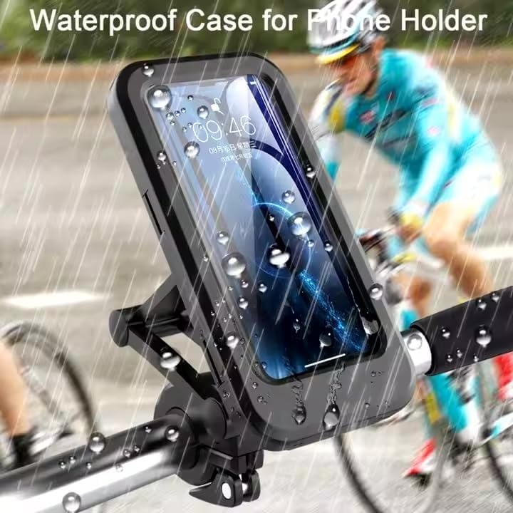 Image of CERLINK Waterproof Bike Mobile Holder for Bicycle & Motorcycle | 360 Rotatable Touch Screen Phone Mount | Shockproof Adjustable Handlebar Stand | Fits 4.7-6.7 Inch Smartphones