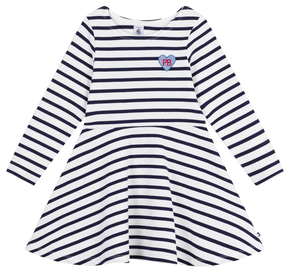Petit Bateau Robe Enfant en Coton Manches Longues À Rayures Apparel Mixte bébé (Lot de 1)