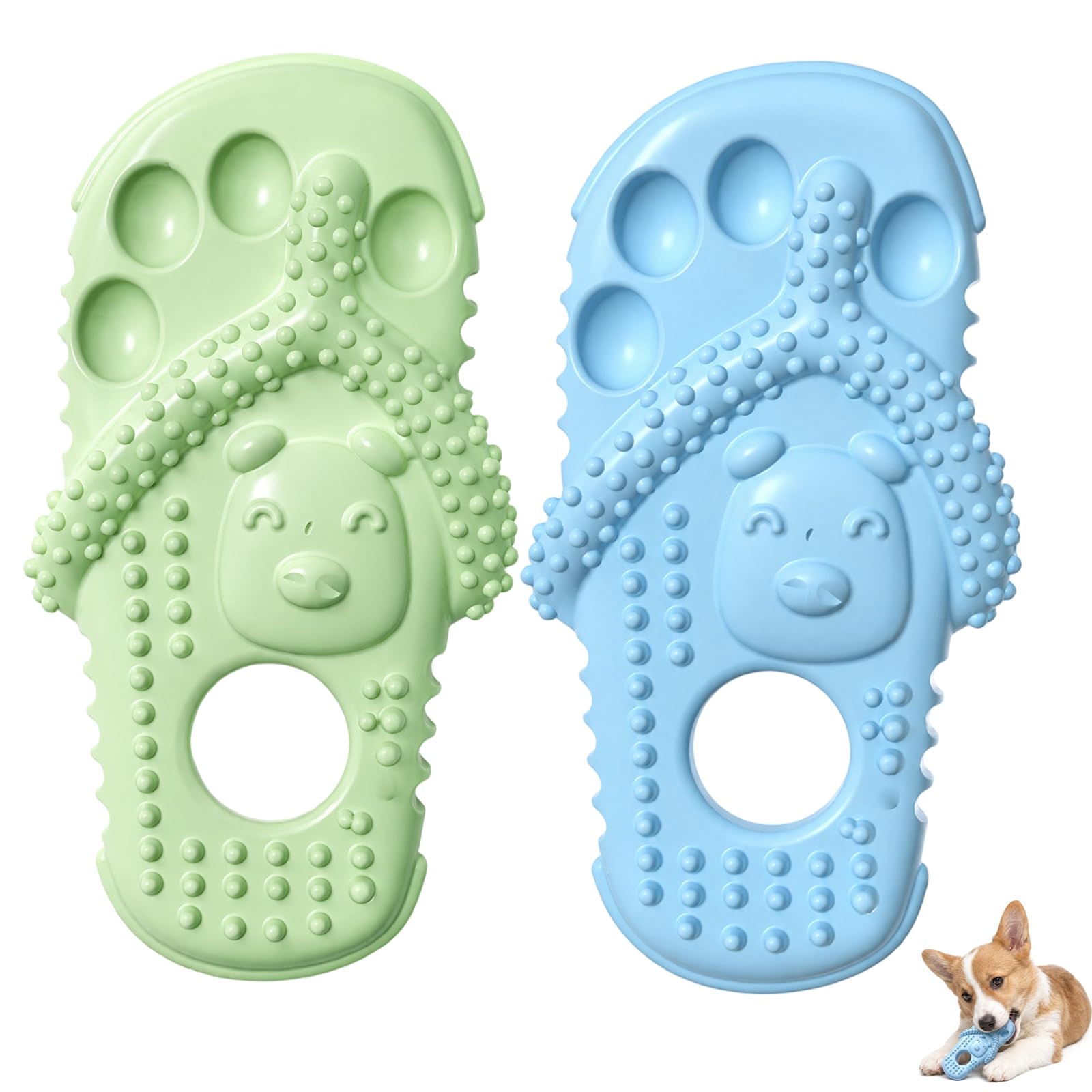 QhgPnt 2 Pcs Dog Toys Indestructible, Dog Teething Toys, Unbreakable Dog Toys for Teeth Cleaning, Puppy Chew Toys for Anxiety Relief, Pet Face Dog Toys in Sky Blue and Green
