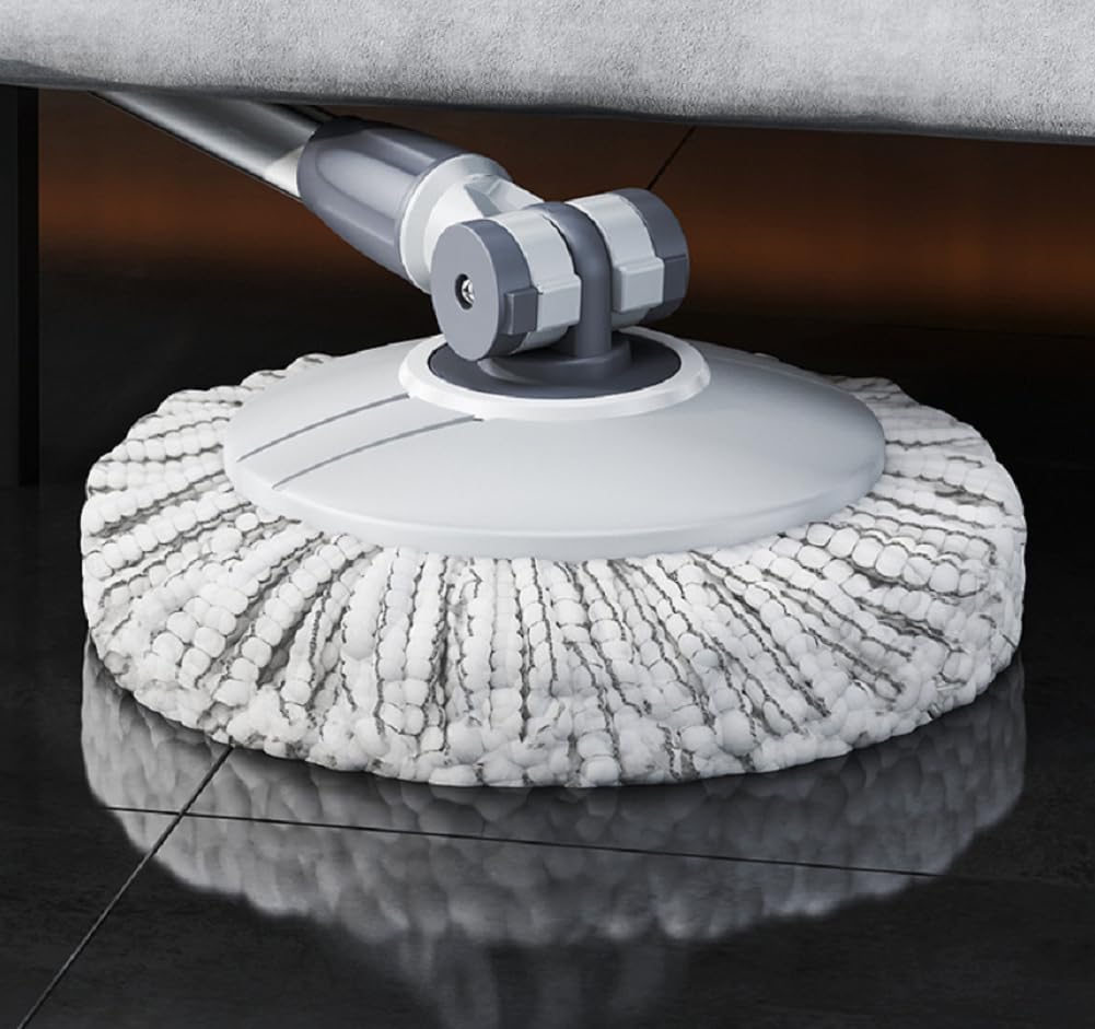 Spin Mop Lavapavimenti con Sistema di Strizzatura Manuale Attivabile Attraverso Il Manico, Set per La Pulizia dei Pavimenti con Secchio E Cestello in Acciaio Inox, Panno 100% Microfibra