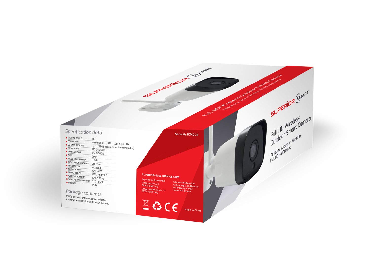 Superior Electronics Smart Camera- Cámara WiFi de vigilancia al Aire Libre HD 1080p 2.4GHz con visión Nocturna y Audio bidireccional - Detección de Movimiento - Zoom Manual - iCM002