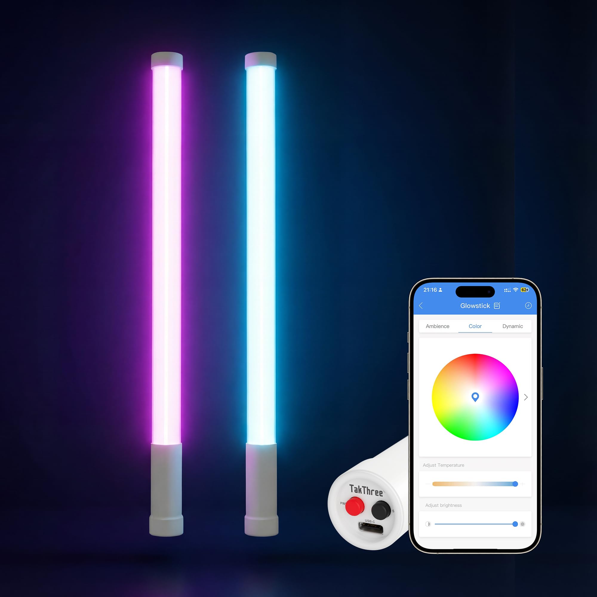 Palillos brillantes LED recargables inteligentes con control de aplicación y sincronización de música, barras de luz interactivas de primera calidad, recargables por USB-C, sincronización de