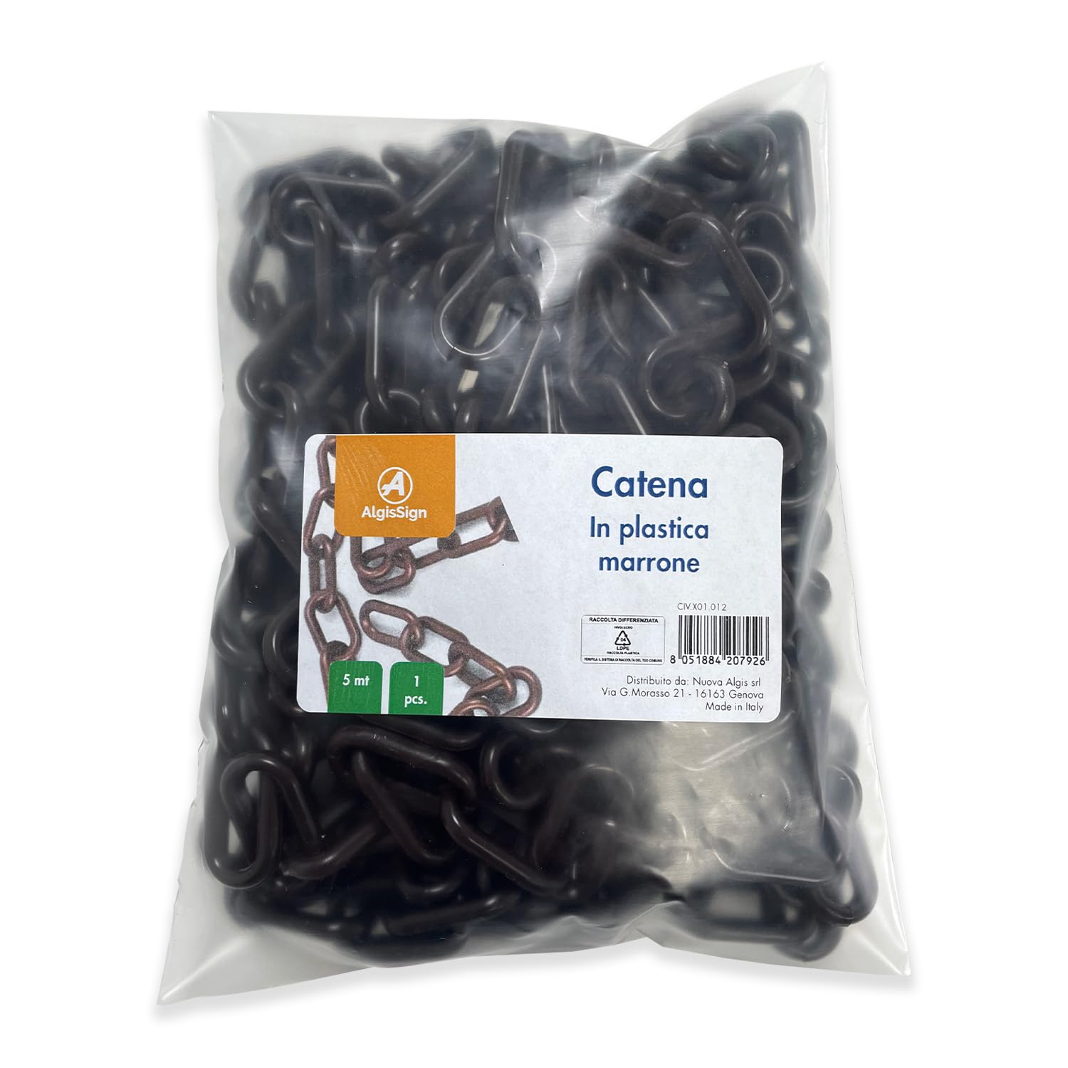 Catena in plastica Marrone di alta qualità adatta per delimitare uno spazio un parcheggio o un'area pericolosa. Lunghezza 5 Metri