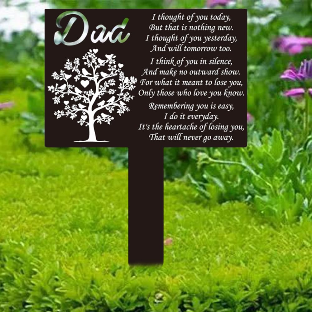 PRESSINART Dad Memorial Plaque Stake Metal Grave Markers Trees Rectangle Shaped Design Black Metal Cemetery Decorations Memorial Stakes for Loss of Dad Dear Ones Grave Outdoors Yard Garden Ornament — image 1