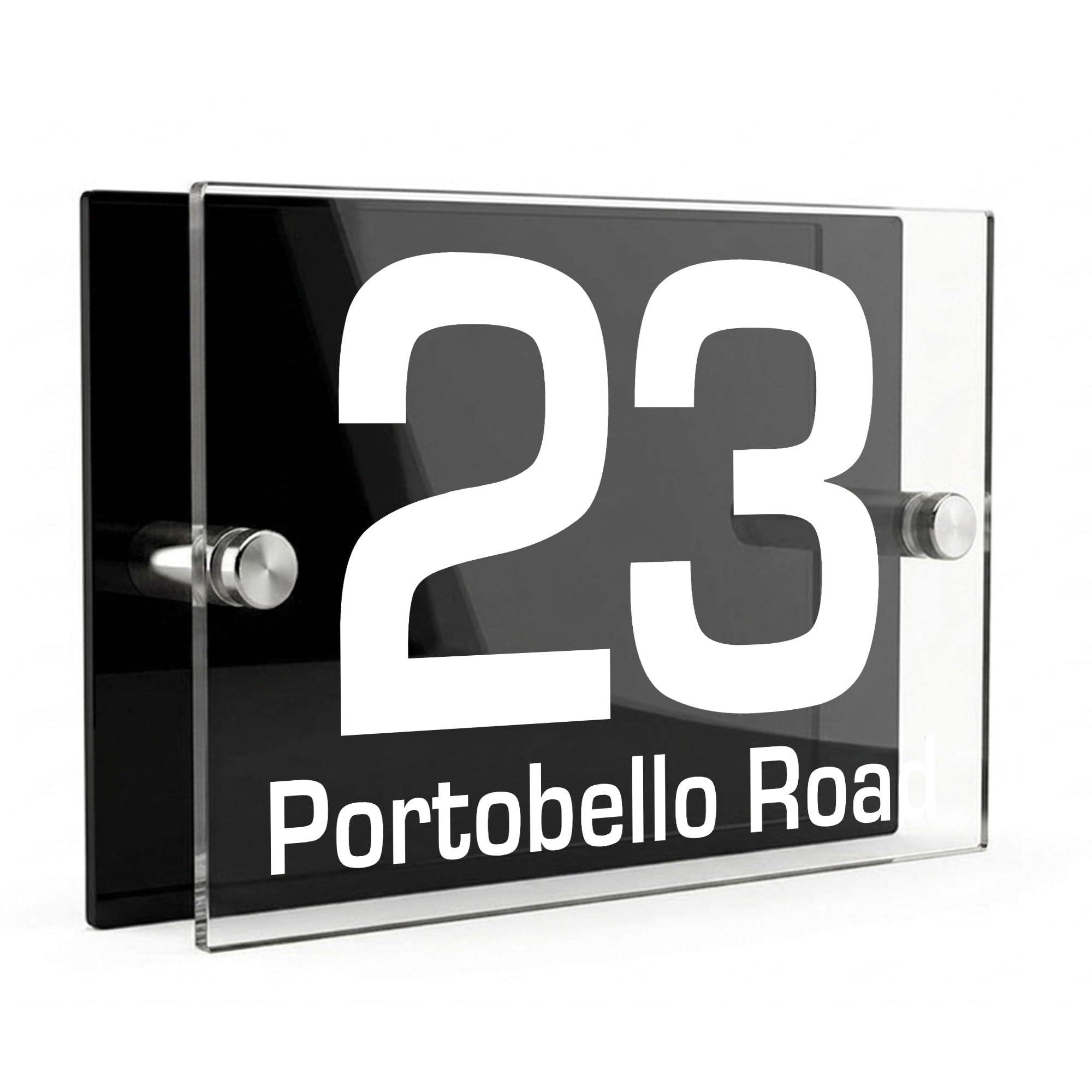 Housics Personalised House Number Sign, Black Acrylic, 200x130mm, Design 9