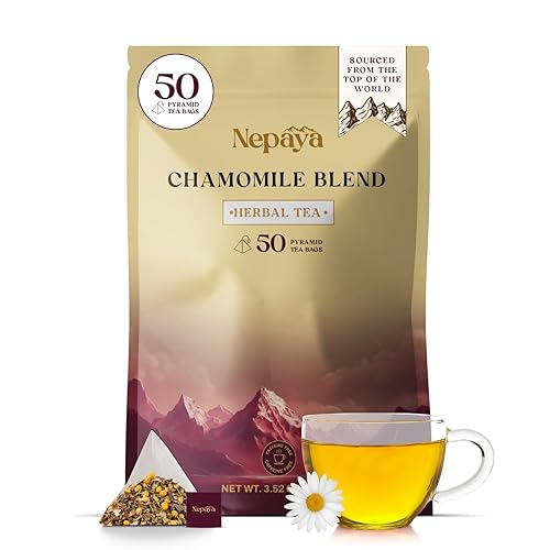 Nepaya Bolsas de té de hierbas de manzanilla  50 bolsas de pirámide, mezcla de manzanilla del Himalaya y citronela, biodegradable, té para dormir