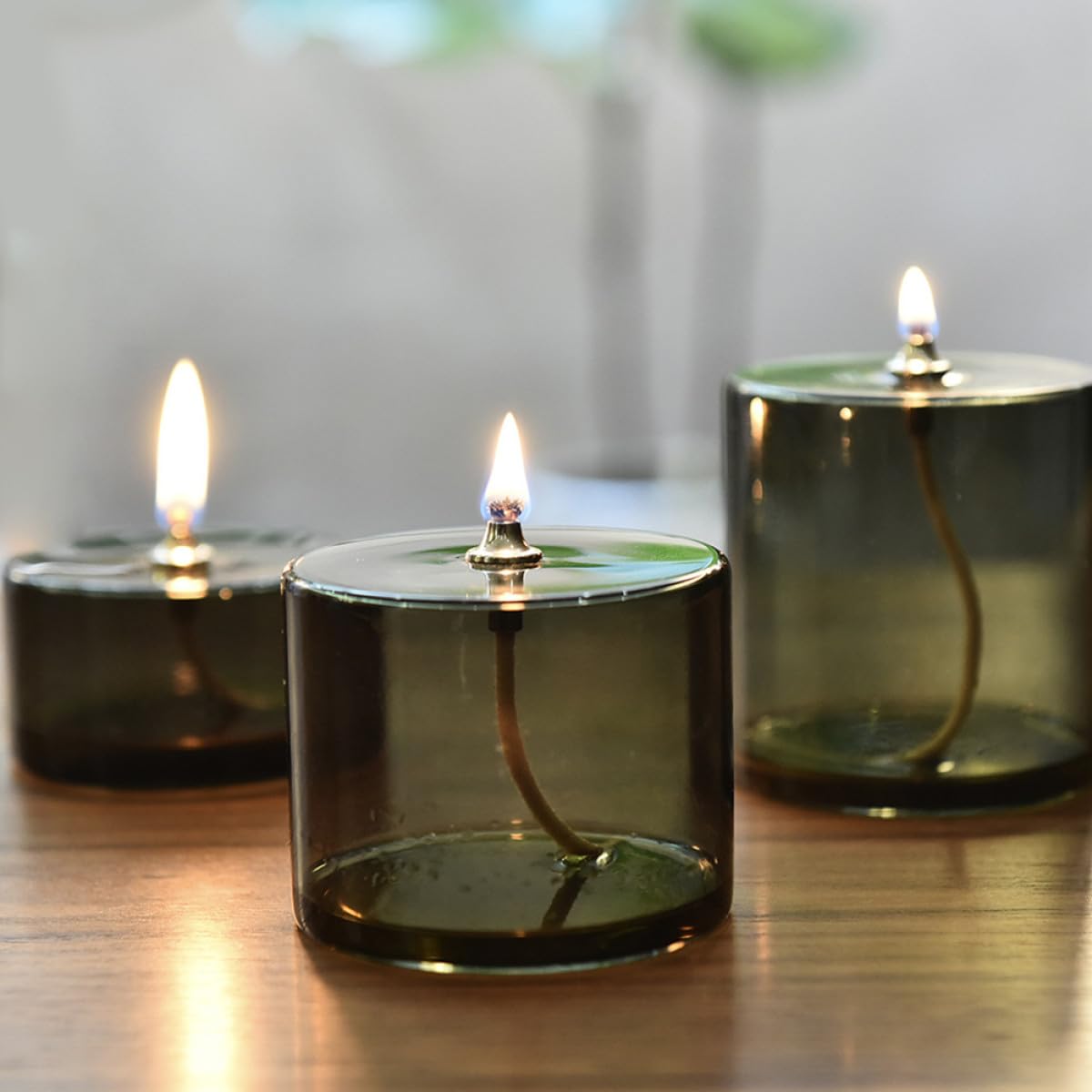 3 Stück Dekorative Glas Öllampen aus Glas Vintage Petroleumlampen mit Baumwollseil Grün für Wohnraum und Tischdekoration