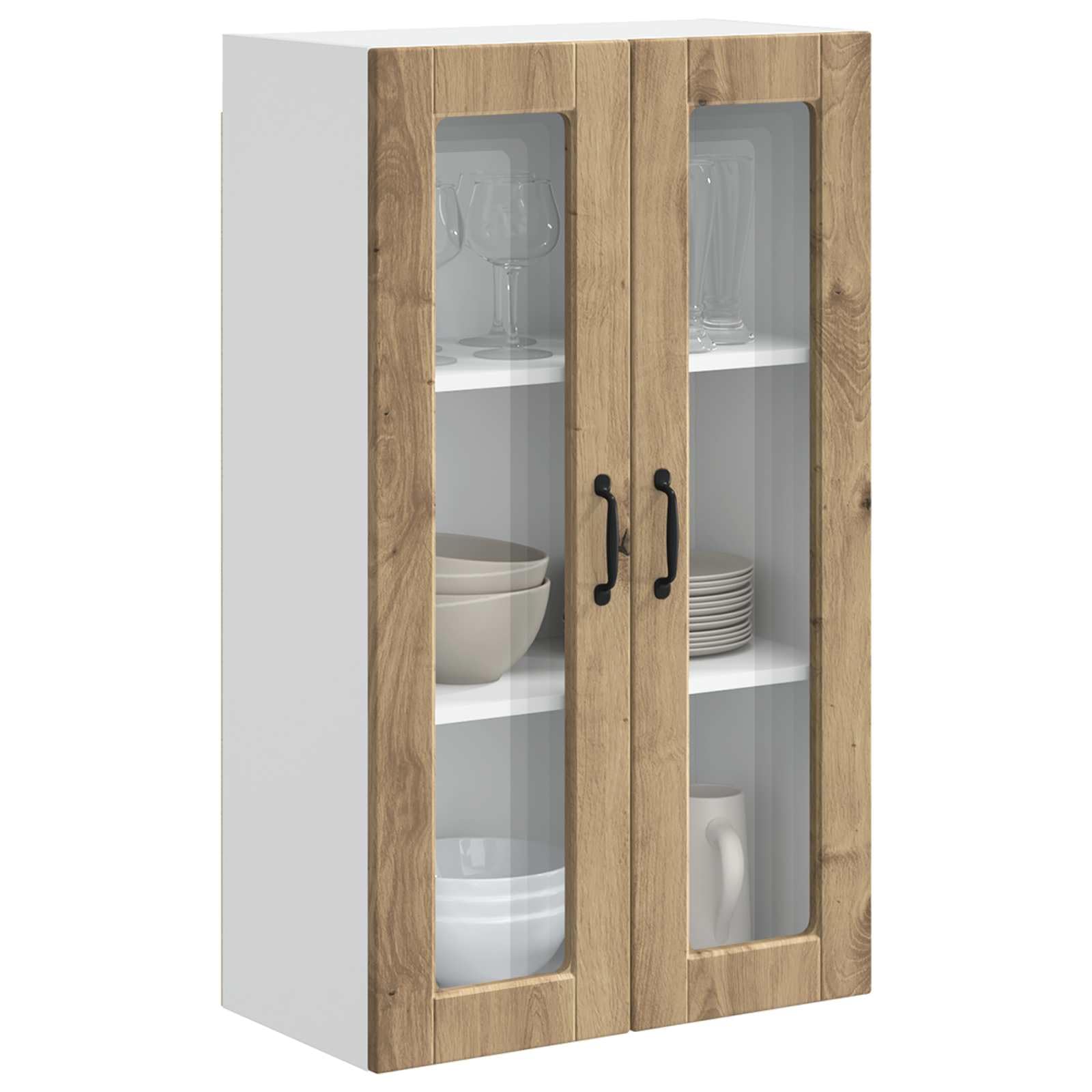 Cabinet en verre mural Porto chêne artisanal 60x31x100 cm