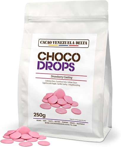 Cacao V Delta Cobertura profesional de Chocolate Rosa Sabor Fresa 250g para Repostería – Callets Sucedáneos Fácil de Fundir para Tartas, Cake Pops, NO Necesidad Templado