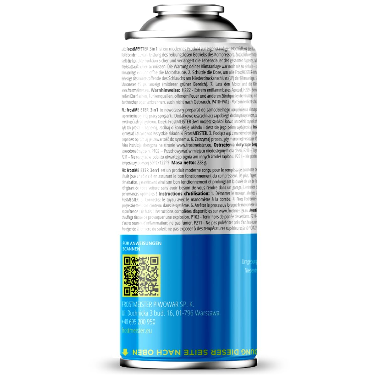 3 in 1 – Set di Ricarica per condizionatore d'Aria Auto (2 barattoli da 400 ml + Tubo con manometro e Adattatore) – Refrigerante di Ricambio, Olio compressore e sigillante per R1234yf