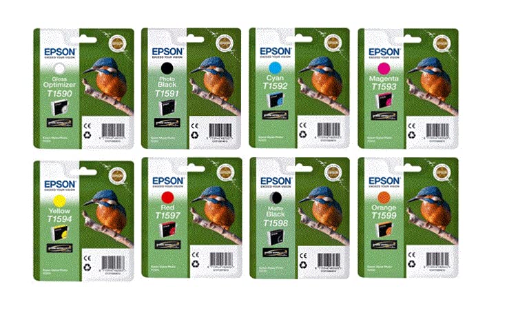Epson T1590/T1591/T1592/T1593/T1594/T1597/T1598/T1599 - Confezione da 8 cartucce d'inchiostro originali Stylus R2000