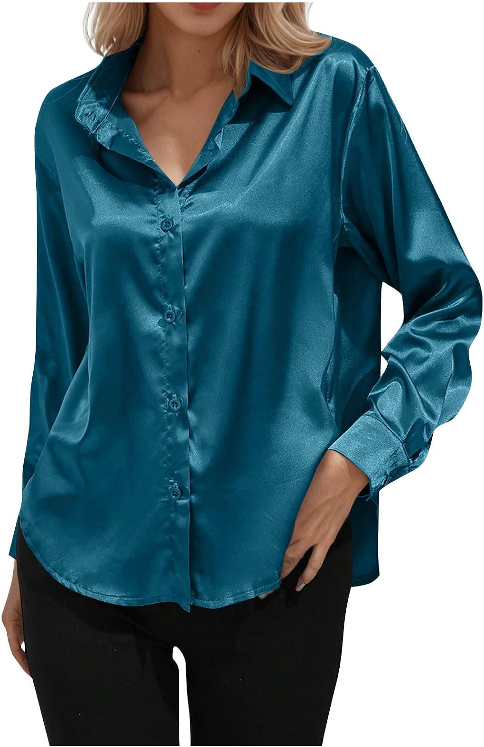 Satin Blouses for Women Silk Button Down Shirts Long Sleeve Business Casual Tops Work Dressy Fall Clothes Outfits