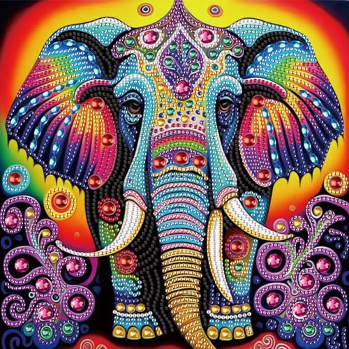 Image of AiYuanzsh 5D Special Shape Diamond Art Kits for Beginners, Diamond Art Painting Kits for Adults Color Elephant, Crystal Rhinestones Diamond Art for Home Wall Decoration Gift 12x12inch /30x30cm, Animal