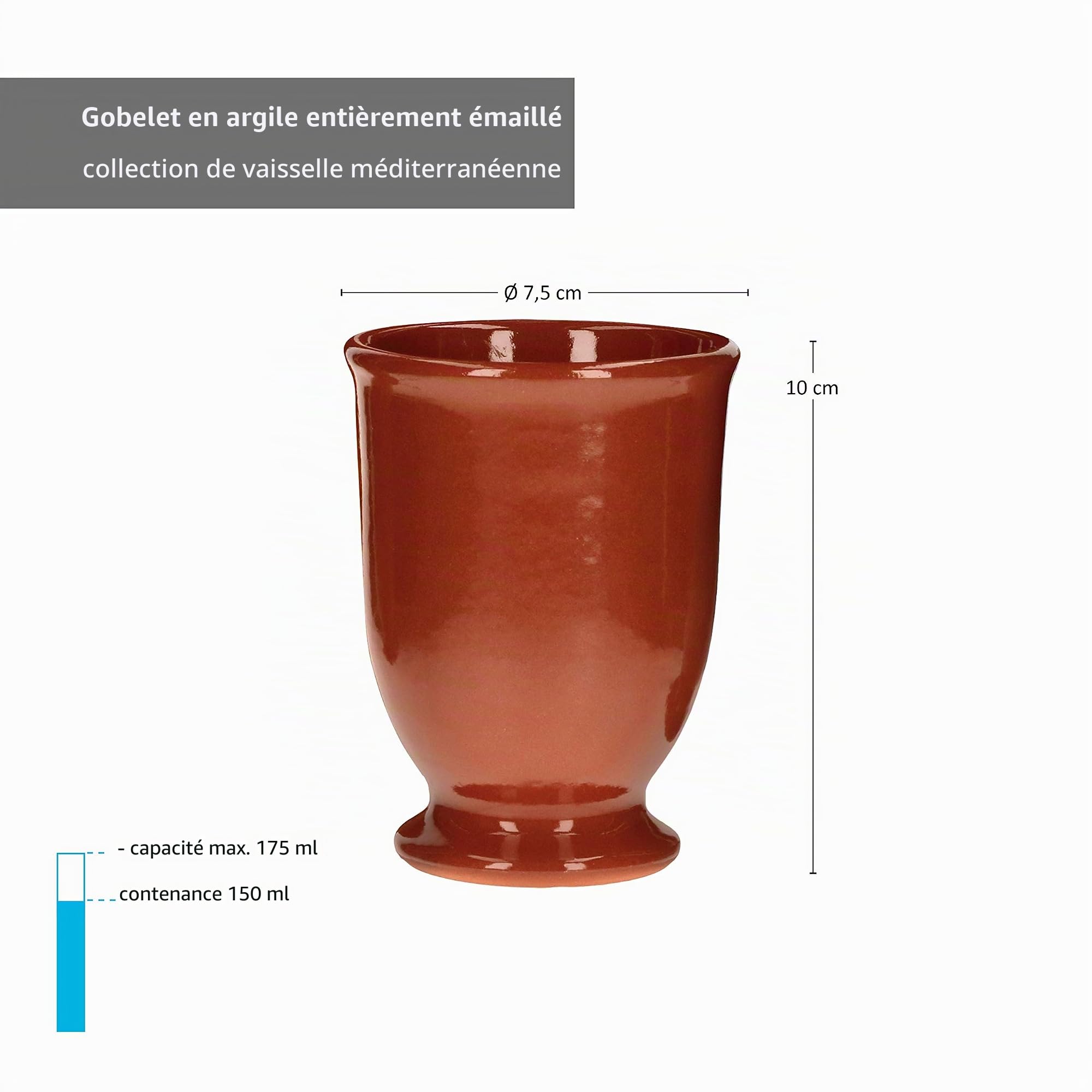 MamboCat Ensemble de 5 pièces : pichet en argile 1 l + 4 gobelets de 175 ml Vaisselle robuste marron émaillée Tasses de service Cuisine méditerranéenne Vin Fête
