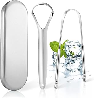 Tongue Scraper - 2 PCs Stainless Steel Tounge Cleaners with Storage Box Tongue Care Tool for Oral Hygiene Health Fresh Breath | Bad Breath Treatment - Reusable Metal Tongue Cleaning Tools