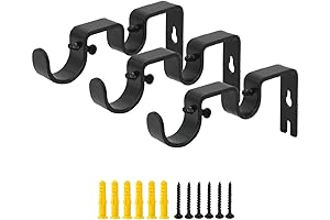 OVOV Double Curtain Rod Bracket - Heavy-Duty, Triple-Pack, Black