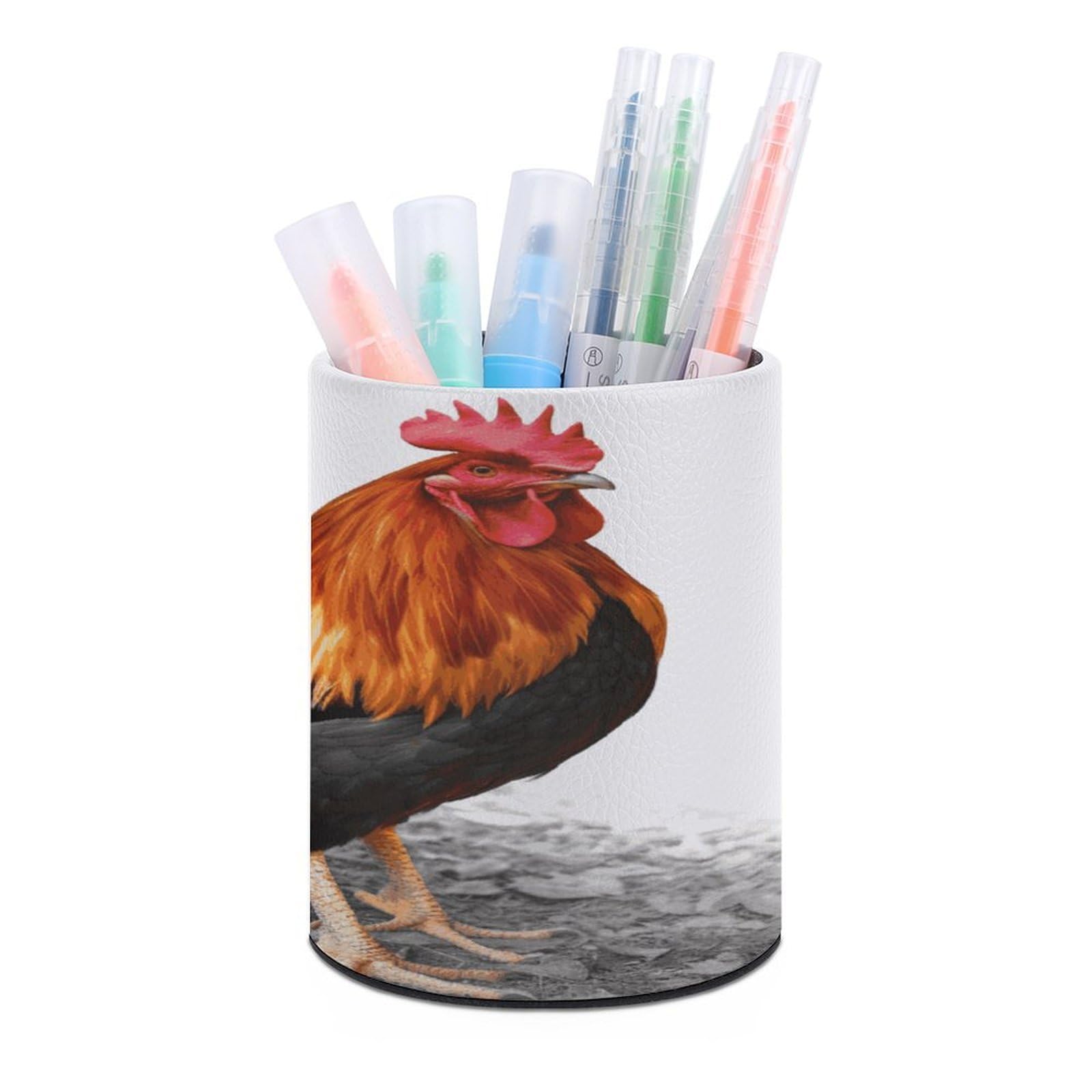 MUSM Chicken Rooster Pen Holder Large Capacity Pen Holder Modern PU Pencil Holders Durable Waterproof Pens Cup for Home Office Desktop Organizer