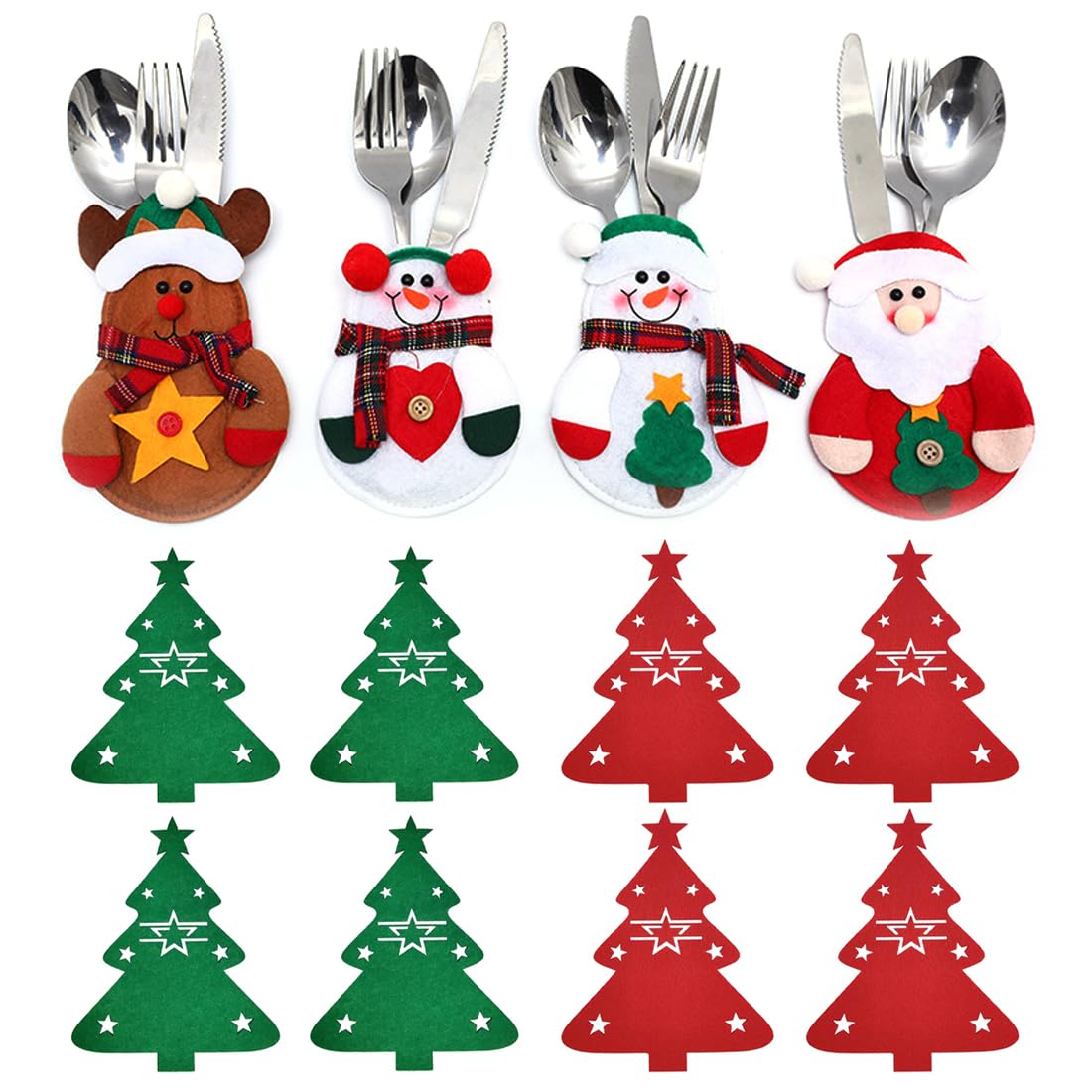 12 Piezas Cubertero Árbol de Navidad, Cubertero Disfraces Navideños, Cuchillos Tenedores Cucharas Vajilla Navideña para la Mesa Decoración Navideña