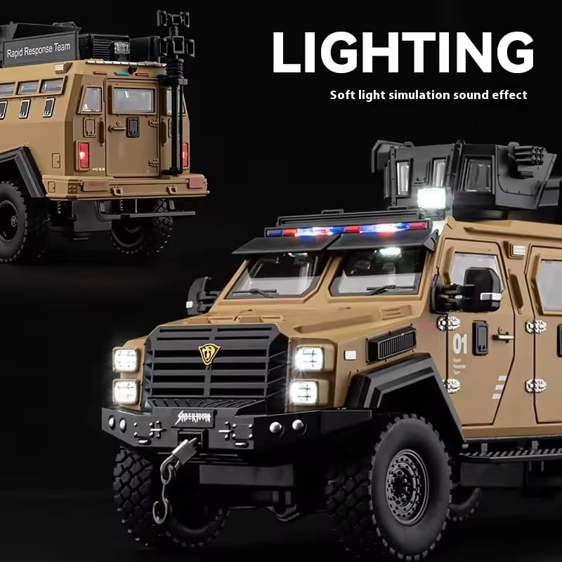 Image of Alokik Enterprise 1:24 Armored Police Car with Tooth Tiger Explosion Proof Die-Cast Model Metal Pull-Back Car with Lights & Sounds with 4 Opening Doors Kids' Best Showpiece Toy Vehicle Gift【Green】