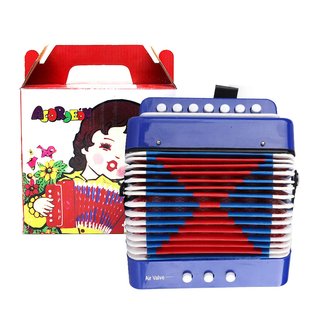 Bambini 7 tasti 2 bassi Mini piccola fisarmonica Strumento musicale educativo Ritmo Giocattolo per bambini Blu.