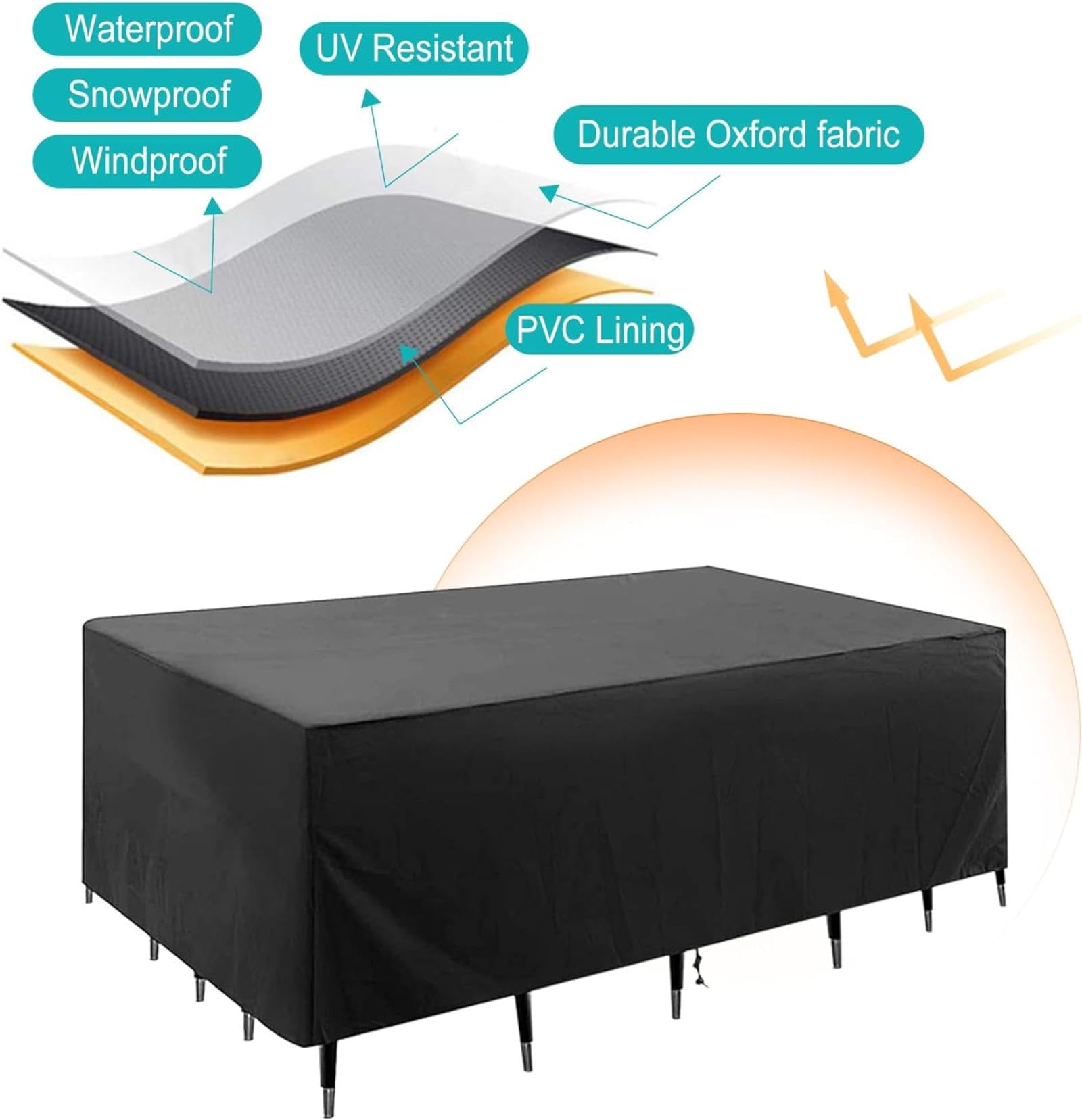 Fundas para muebles de jardín, impermeables, 240 x 100 x 75 cm, a prueba de polvo, para patio, sofá, mesa, silla, tela Oxford 600D, funda de sofá rectangular con anti-UV, color negro
